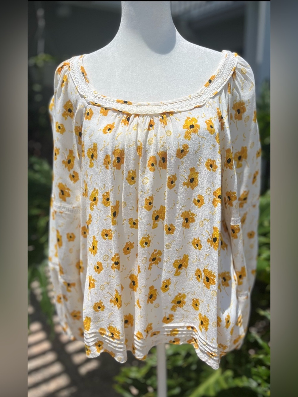 Chelsea & Violet Peasant Tunic with Yellow Floral Print and Crochet Detailing